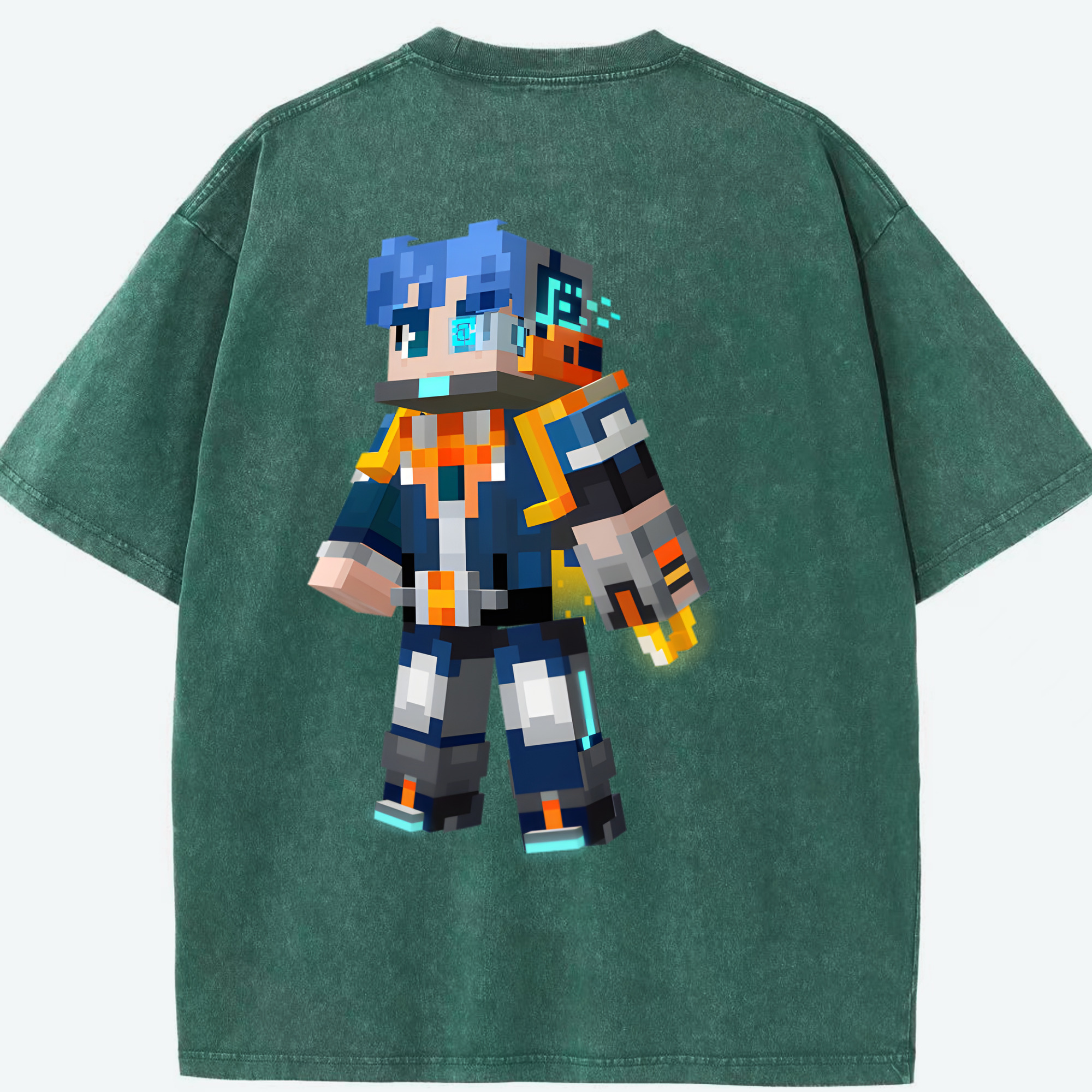 （画像用） マインクラフト ブロックの世界 Minecraft MC Block world 綿100% ヴィンテージ風 半袖Tシャツ（背面プリント）